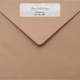 Etiqueta Dirección de devolución de purpurina rosa plateada