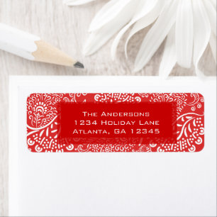 Etiqueta Dirección de devolución de Red Paisley Swirls