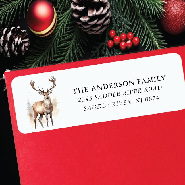 Etiqueta Dirección de devolución de reno de acuarela (Subido por el creador)