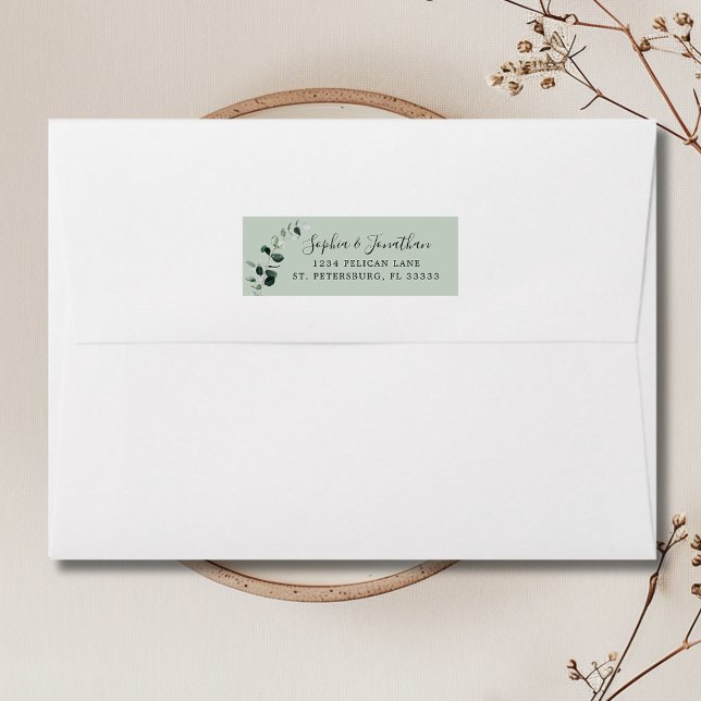 Etiqueta Dirección de devolución de Sage Eucalyptus Boda (Sage Eucalyptus Wedding Return Address Label)