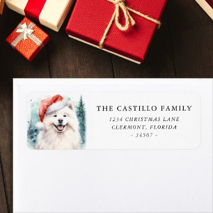 Etiqueta Dirección de devolución de Samoyed Navidad en acua