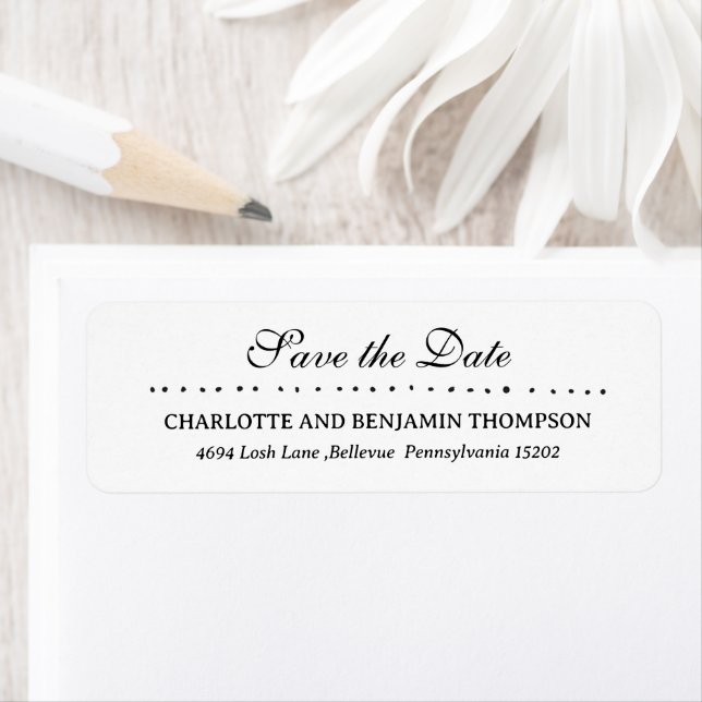 Etiqueta Dirección de devolución de Save The Date de boda (In situ)
