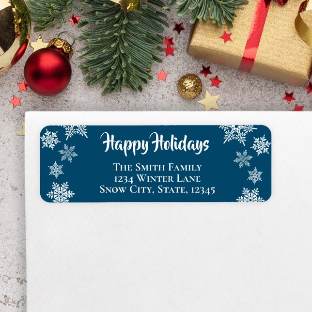 Etiqueta Dirección de devolución de vacaciones de copo de n (Snowflake Address Label for Holiday Cards)
