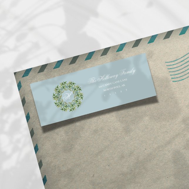 Etiqueta Dirección de devolución de vacaciones de monograma (Send holiday greetings with a classic touch! )