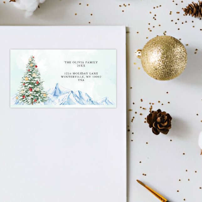 Etiqueta Dirección de devolución de vacaciones de Navidades (Modern Minimal Christmas Holiday Return Address Label)
