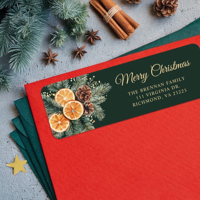 Etiqueta Dirección de devolución de vacaciones del Naranja  (Christmas Citrus Orange Holiday Return Address Label)