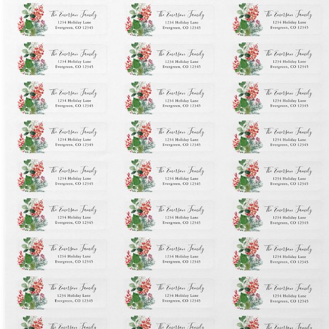 Etiqueta Dirección de devolución de verde de vacaciones (Christmas Holiday Greenery Personalized Return Address Label by Painted Paperie
)