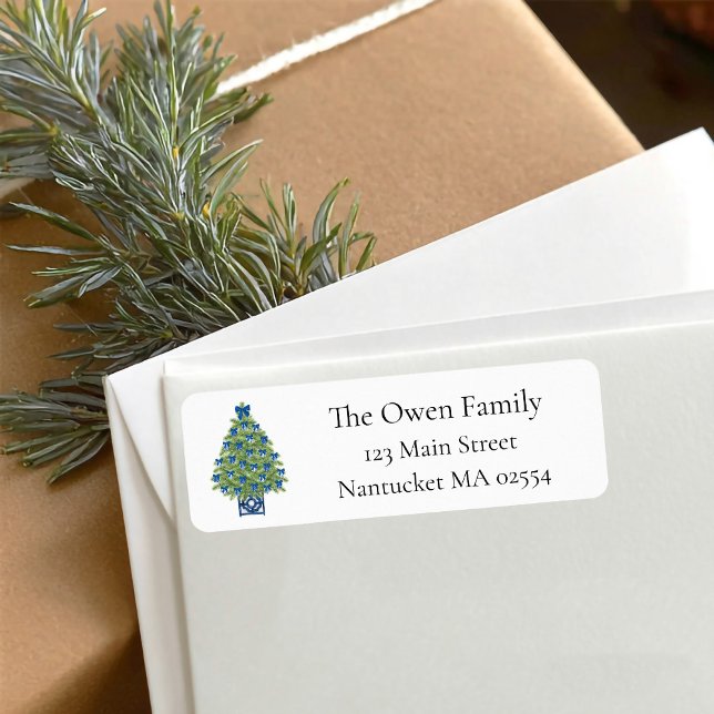 Etiqueta Dirección de devolución del árbol de Navidad Chino (chinoiserie christmas tree return address label)