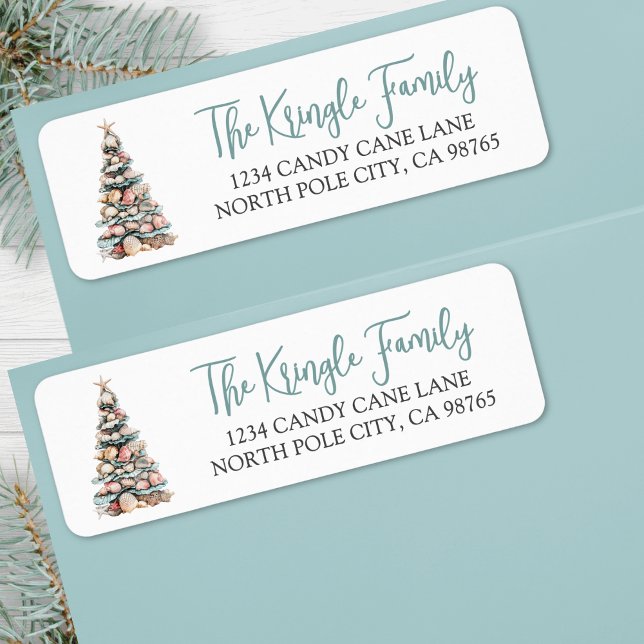 Etiqueta Dirección de devolución del árbol de Navidad de la (Beach Christmas Tree Return Address label)