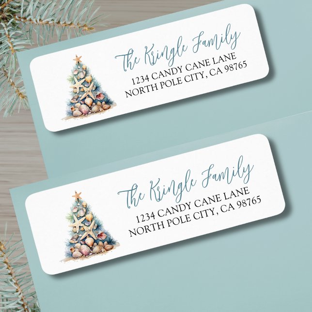 Etiqueta Dirección de devolución del árbol de Navidad de la (Beach Christmas Tree Return Address label )