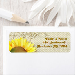 Etiqueta Dirección de devolución del Boda Burlap de girasol