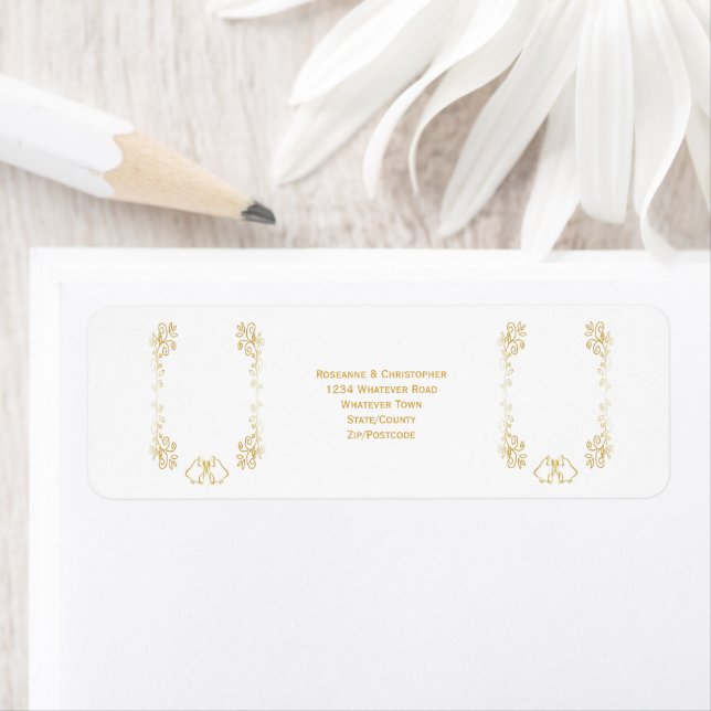 Etiqueta Dirección de devolución del Boda de diseño de Bell (In situ)