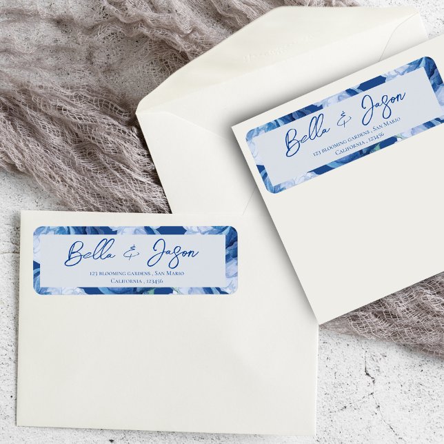 Etiqueta Dirección de devolución del Boda de Flores Azules  (Pretty Floral Blue Flowers Wedding Return Address Label)