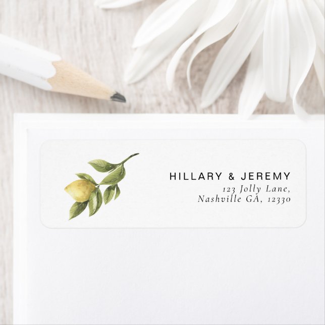 Etiqueta Dirección de devolución del Boda de Lemon Sorrento (In situ)