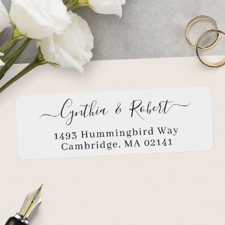 Etiqueta Dirección de devolución del Boda de script Minimal