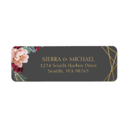 Etiqueta Dirección de devolución del Boda Floral Burgundy G