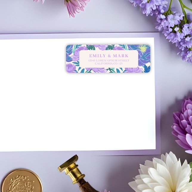 Etiqueta Dirección de devolución del Boda floral Pastel Pur (Subido por el creador)