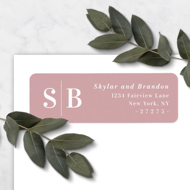 Etiqueta Dirección de devolución del Boda monogramado Dusty (Subido por el creador)