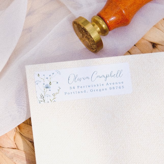 Etiqueta Dirección de devolución del Boho Blue Wildflower (Return Address Label Mock-up)