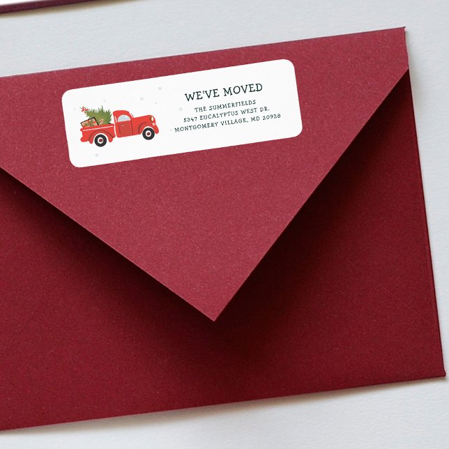 Etiqueta Dirección de devolución del camión rojo de Navidad (Christmas Holidays Whimsical Red Truck Return Address Label)