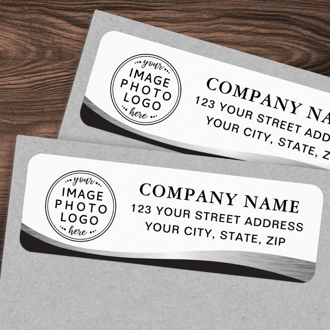Etiqueta Dirección de devolución del negocio del gradiente  (Logo silver gray gradient business return address label)