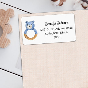 Etiqueta Dirección de devolución del oso azul Baby Shower