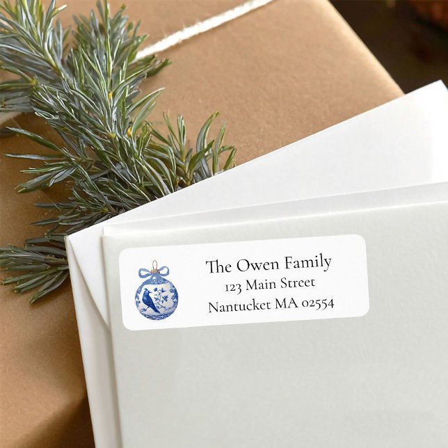 Etiqueta Dirección de devolución del símbolo del ornamento  (Blue ornament christmas return address labels
)