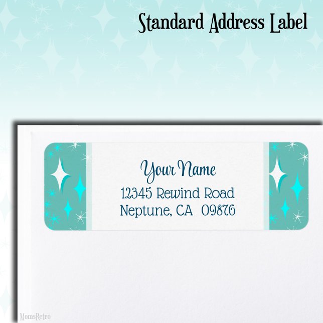 Etiqueta Dirección de devolución editable de estrellas teal (Retro Teal and White Stars Editable Return Address Label)