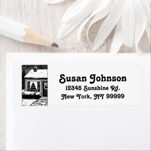 Etiqueta Dirección de devolución en blanco y negro de Eve H