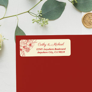 Etiqueta dirección de devolución floral beige rojo de boda