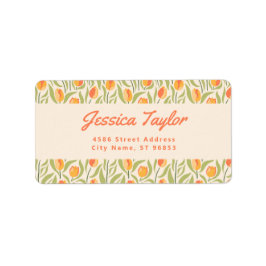 Etiqueta Dirección de devolución floral de tulipán retro Gr