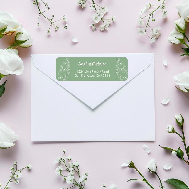Etiqueta Dirección de Devolución Floral Verde Menta (Subido por el creador)