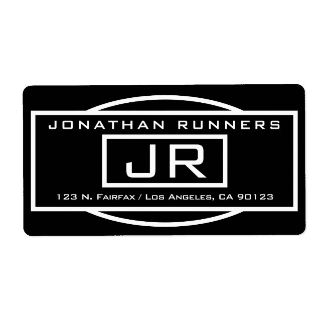 Etiqueta Dirección de devolución geométrica en blanco y neg (Frente)