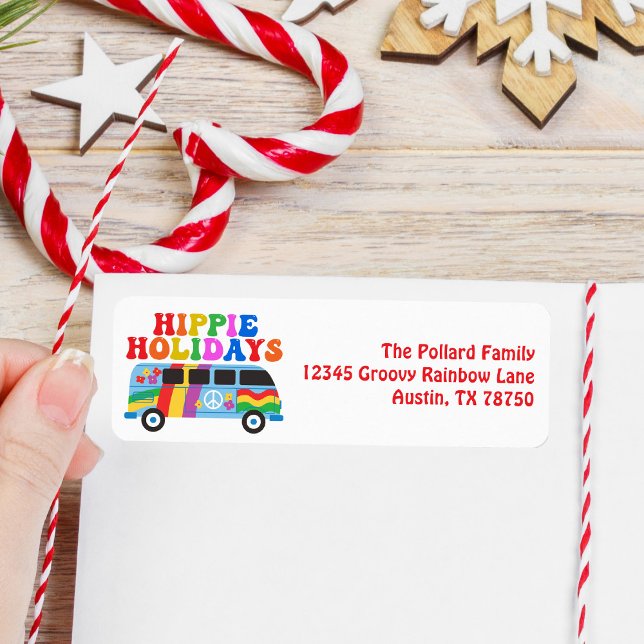 Etiqueta Dirección de devolución Hippie Holidays Cute Retro (Subido por el creador)