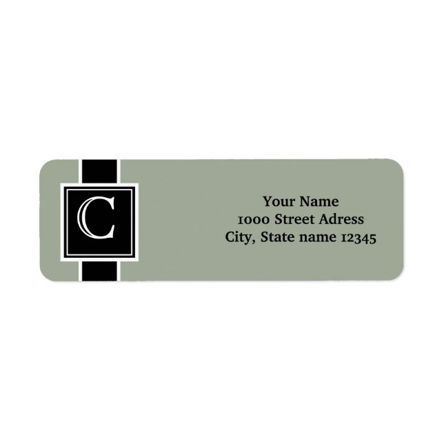 Etiqueta Dirección de devolución monogramada en blanco y ne (Frente)