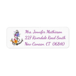 Etiqueta Dirección de devolución náutica floral púrpura del