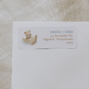 Etiqueta Dirección de devolución para baby shower de osito