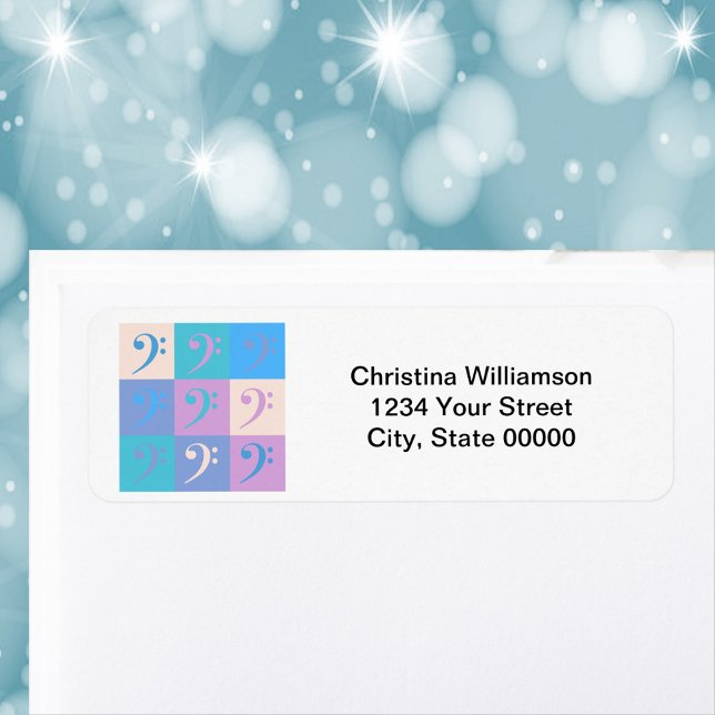 Etiqueta Dirección de devolución personalizada de la selecc (A return address label with a bass clef pattern and text you can personalize!)