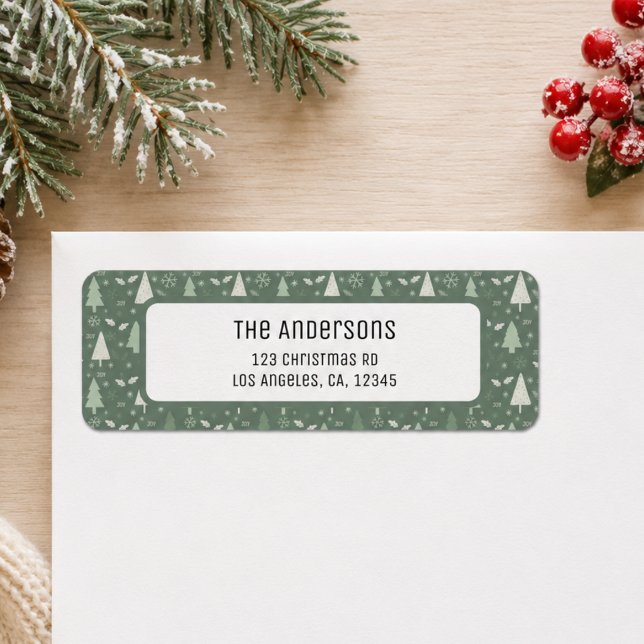 Etiqueta Dirección de devolución personalizada de Navidad e (Christmas Personalized Sage Green Return Address Label)