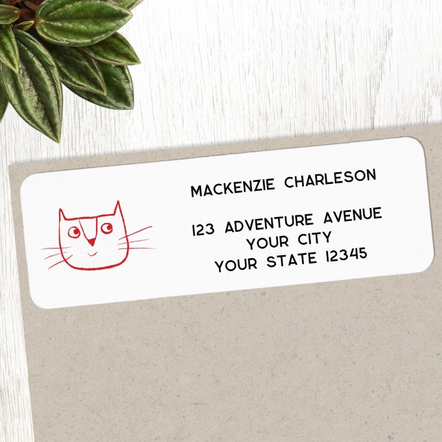 Etiqueta Dirección de devolución personalizada del gato del (Fun cartoon kitty cat personalized return address label sticker)