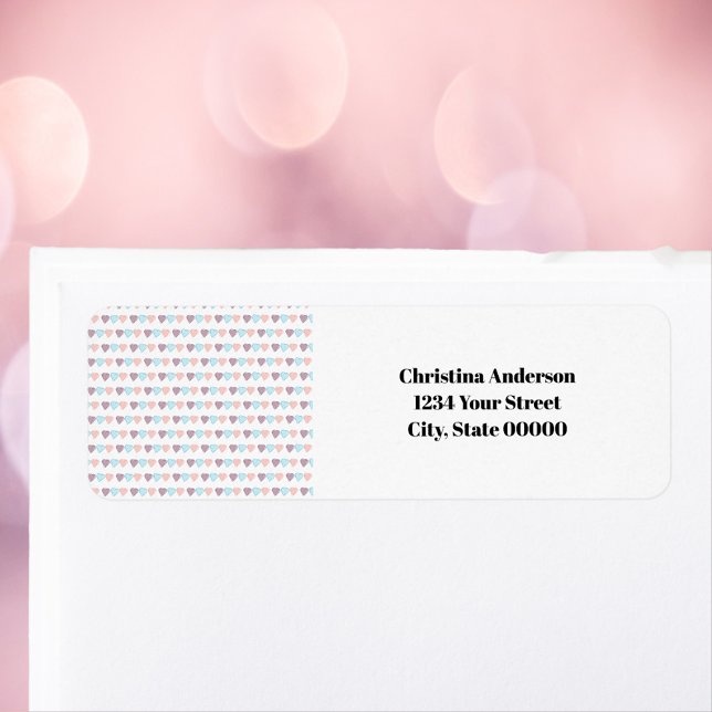 Etiqueta Dirección de devolución personalizada del patrón d (A pretty return address label with a pink, blue and purple heart pattern.  )