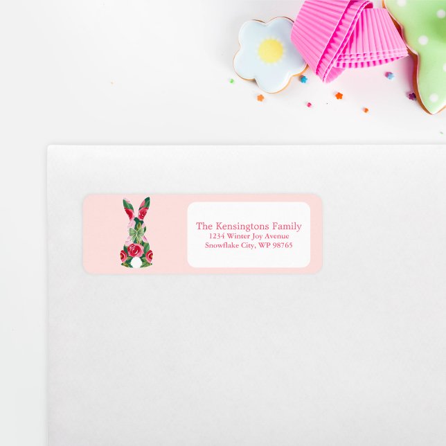 Etiqueta Dirección de devolución personalizada Floral Easte (Floral Easter Bunny Personalized Return Address Label)