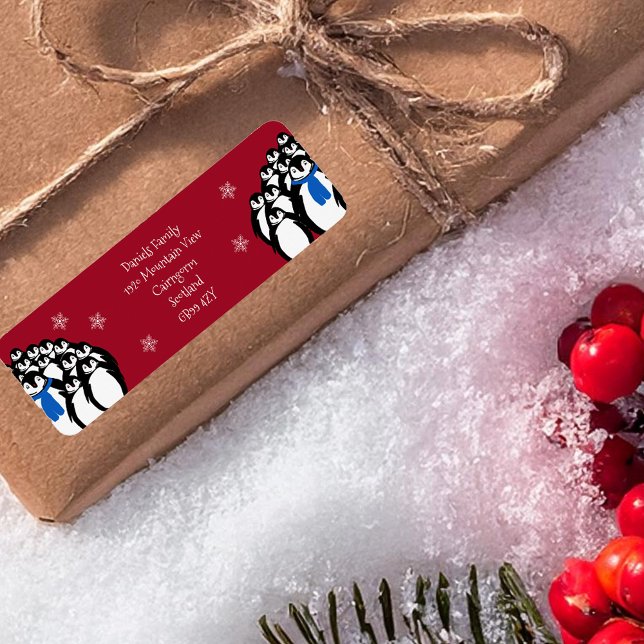 Etiqueta Dirección de devolución Pingüino de Navidad Rojo (Subido por el creador)