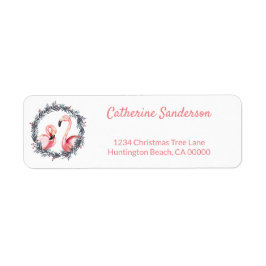 Etiqueta Dirección de devolución rosa de flamingos navidade
