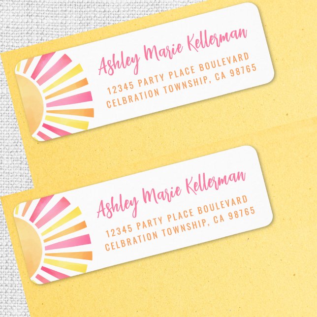 Etiqueta Dirección de devolución Sol Rosa Brillante (Bright Pink Sun Return Address label )