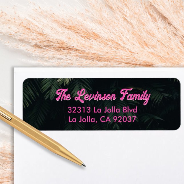 Etiqueta Dirección de devolución tropical rosa de familia p (Personalized Family Pink Tropical Return Address Label
)