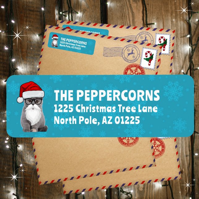 Etiqueta Dirección de devolución Verde azulada de gato de N (Available in multiple colors. Personalize and make it your own!)