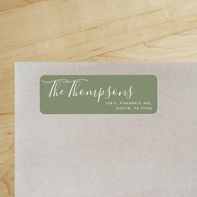Etiqueta Dirección de devolución verde de apellido de famil ("Everyday is abundantly beautiful." 
Sincerely Best Wishes from Lucky Design World)