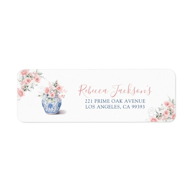 Etiqueta Dirección de ducha Rubor Pink Ginger Jar Chinoiser (Frente)