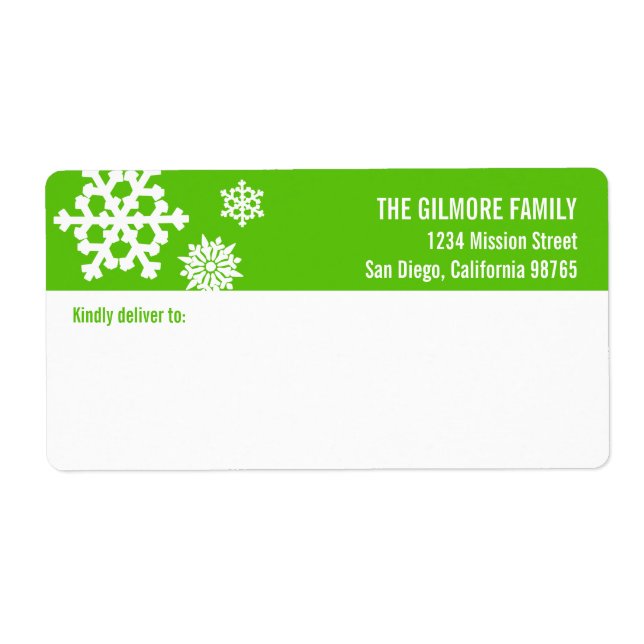 Etiqueta Dirección de envío de fletes de nieve blanca verde (Frente)